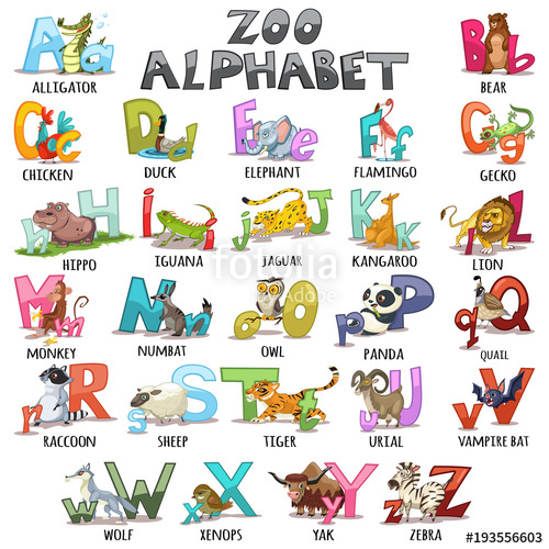 500x500 Alphabet For Kids. Abc Animals Letters. Cartoon Vector