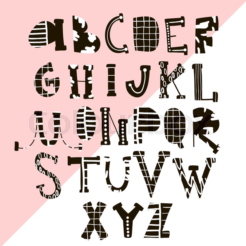 800x800 Creative Hand Drawn Alphabet With Textures. Stylish Abc.vector