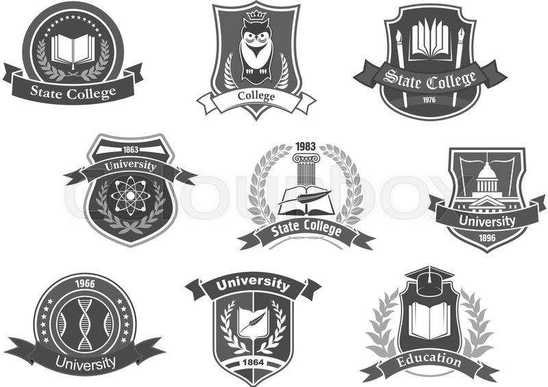 800x565 College, University And Academy Vector Icons Or Badges Set