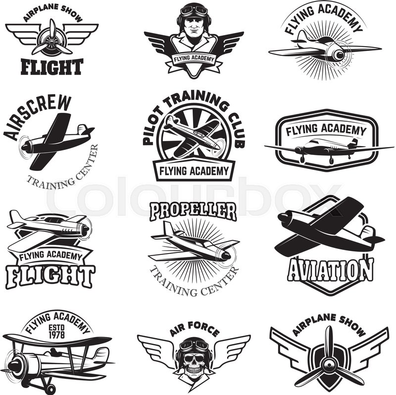 800x798 Set Of Air Force, Airplane Show, Flying Academy Emblems. Vintage