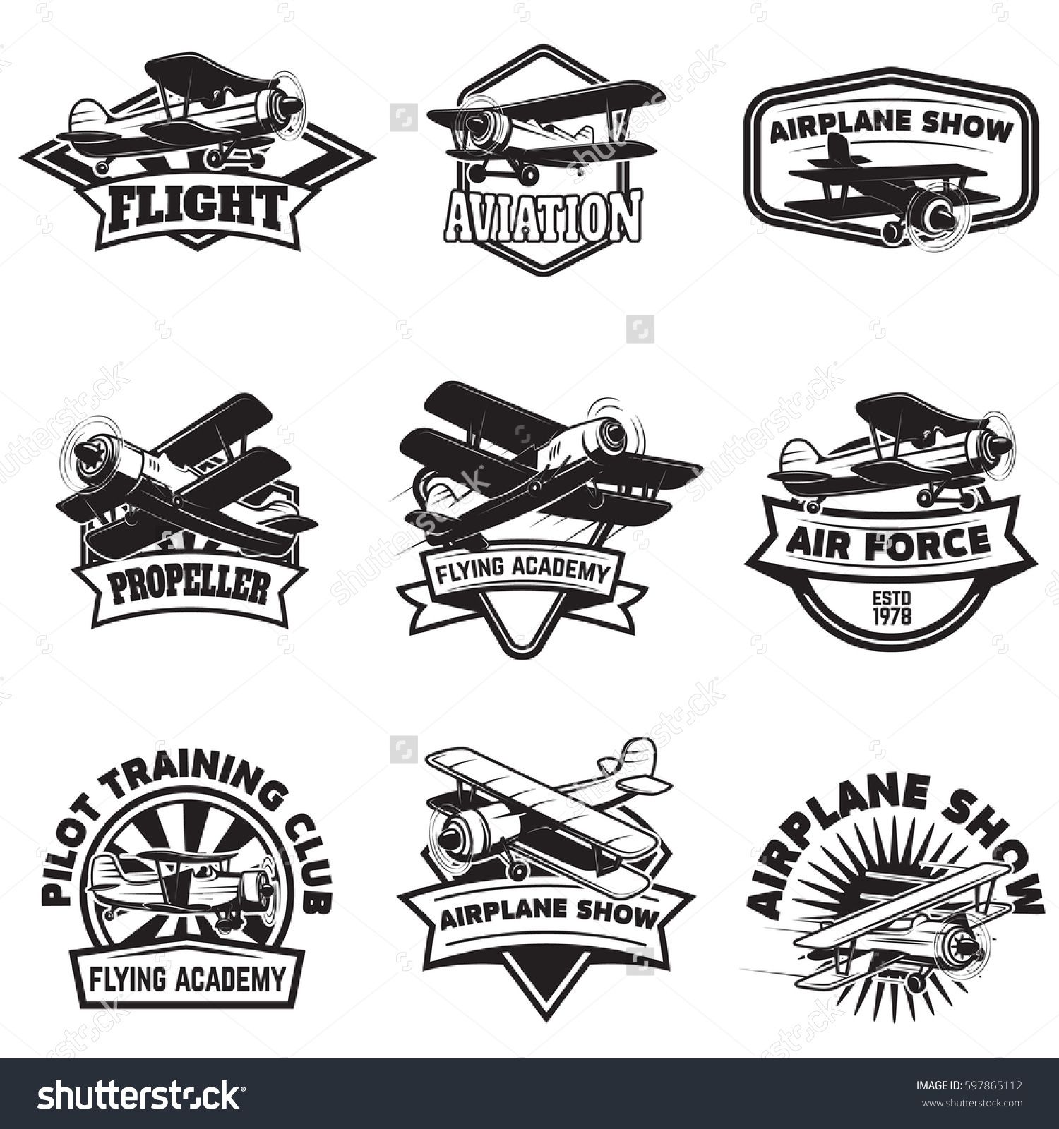 1500x1600 Set Of Flying Academy Emblems. Vintage Airplanes. Design Elements