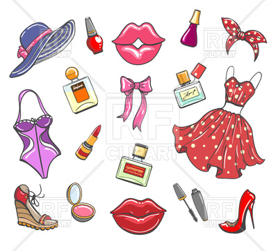 400x360 Girls Fashion Hand Drawn Elements. Sketch Women Accessories