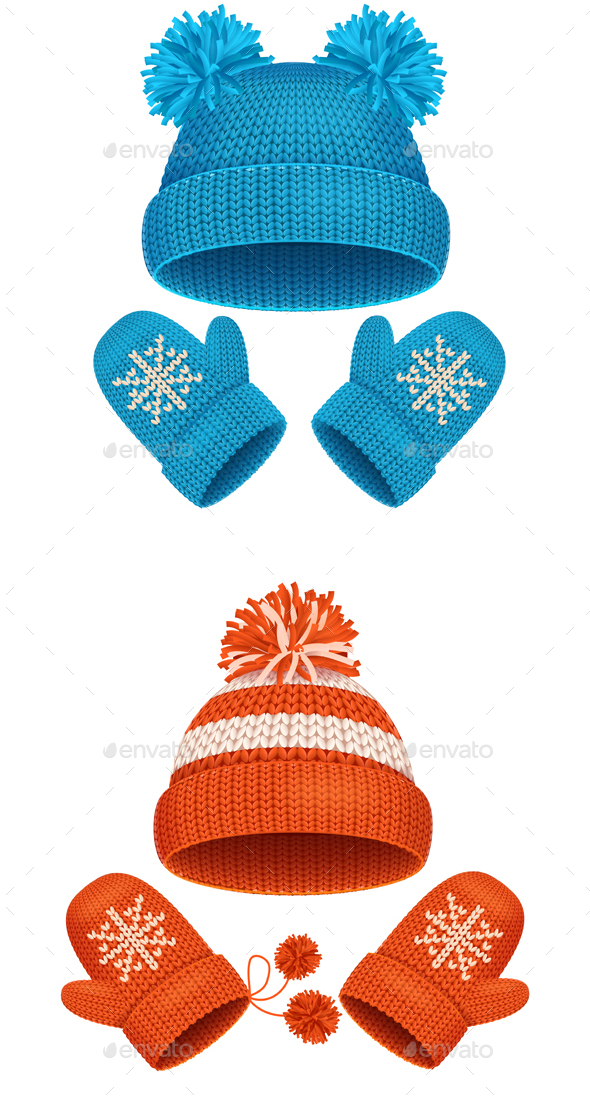 590x1102 Hat And Mitten Set Winter Accessories. Vector By Mousemd