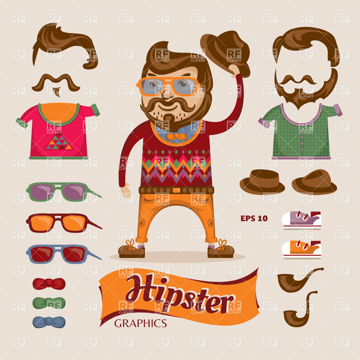1200x1200 Man With Hipster Accessories Vector Image Vector Artwork Of
