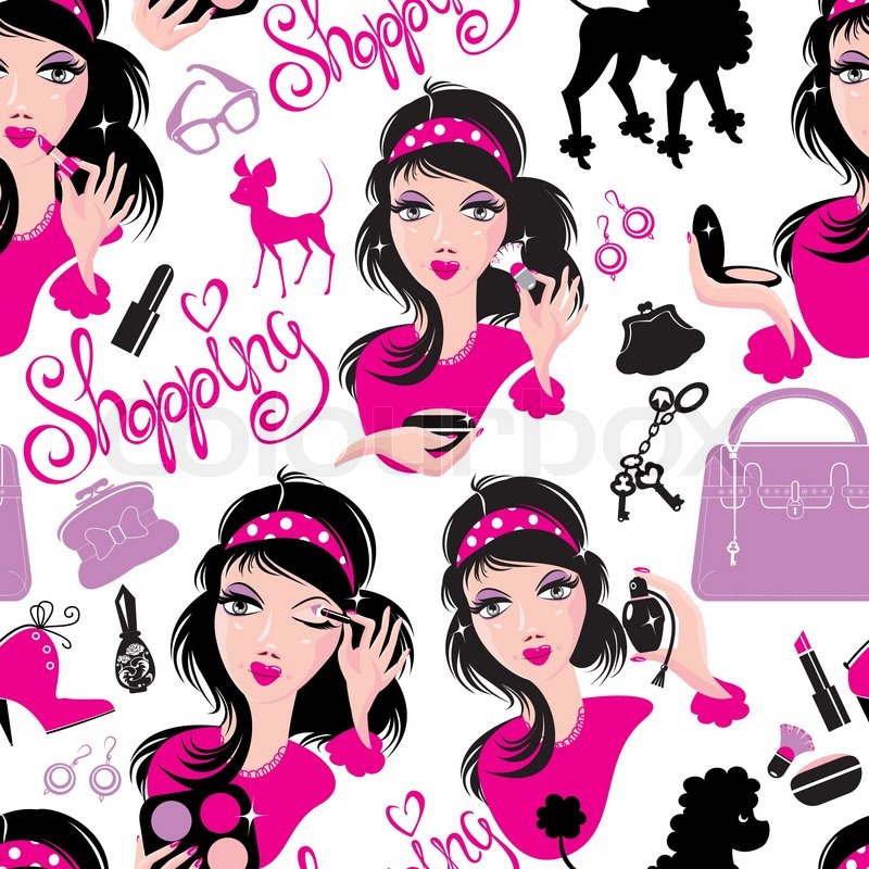 800x800 Seamless Pattern For Fashion Design, Glamor Lovely Girls Using