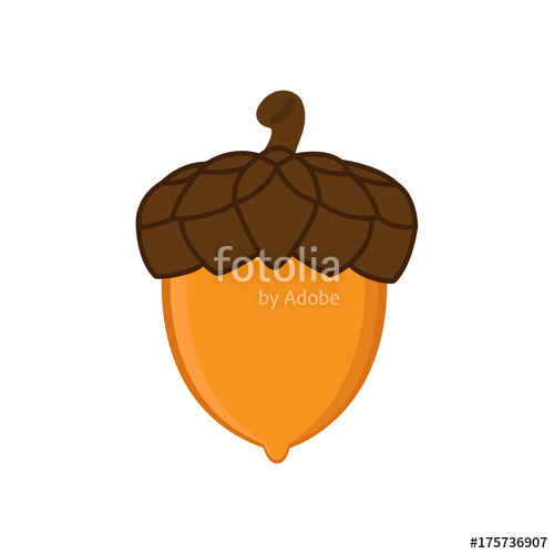 500x500 Acorn Vector Flat Icon, Isolated On White Background. Autumn Oak