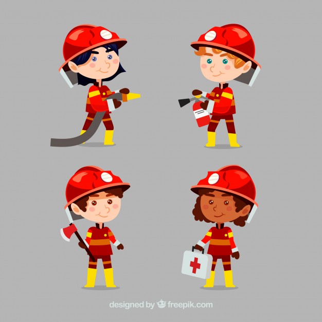626x626 Cartoon Fireman Characters In Action Vector Free Download