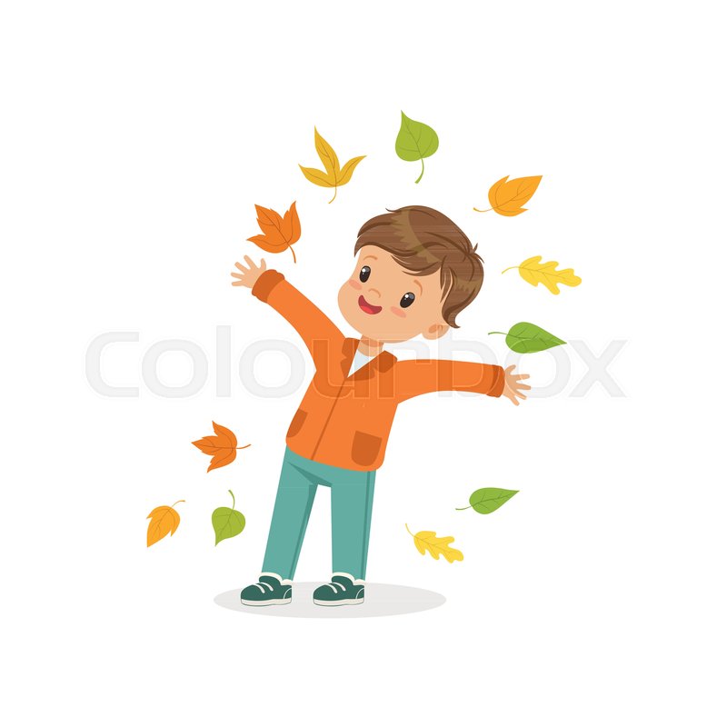 800x800 Cute Little Boy Throwing Colorful Autumn Leaves Up, Lovely Kid