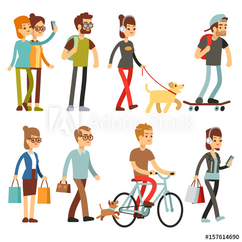 500x500 Walking People. Human Persons On Street In Outdoor Activity Vector