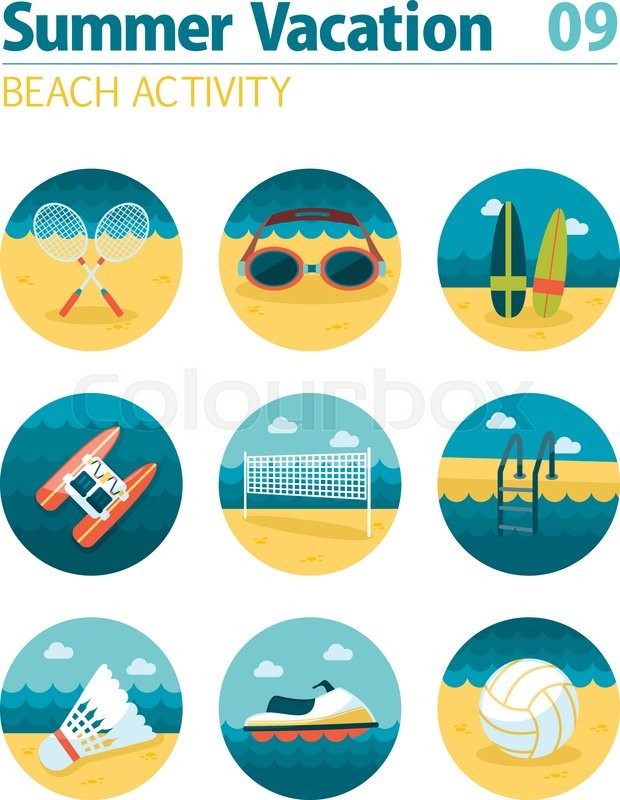 620x800 Beach Activity Vector Icon Set. Summer Time. Vacation, Eps 10