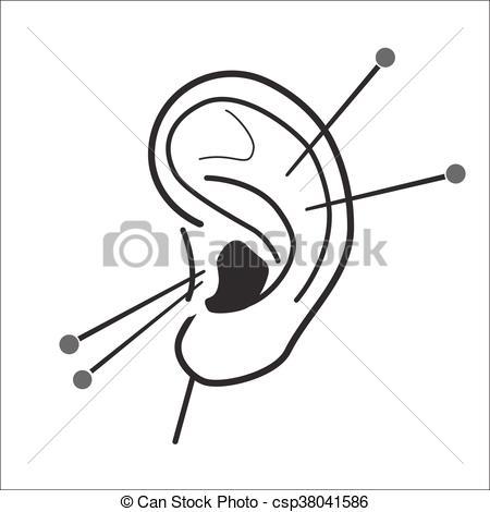 450x470 Human Ear Acupuncture With Needles Vector Illustration. Medical