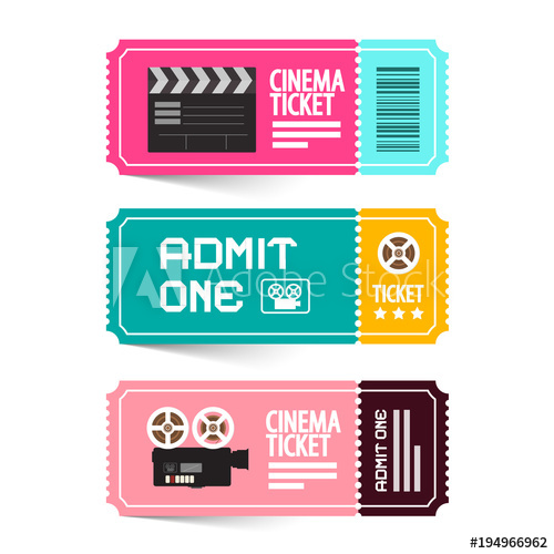 500x500 Cinema Ticket Vector Illustration. Admit One Movie Flat Design