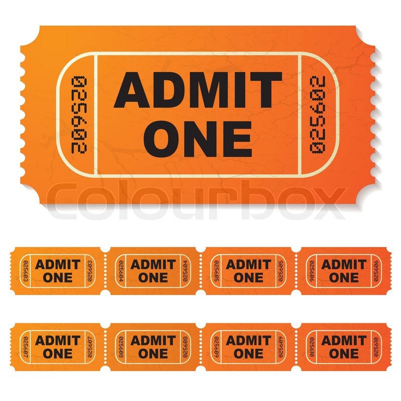 800x800 Orange Illustrated Admit One Paper Ticket Stock Vector Colourbox
