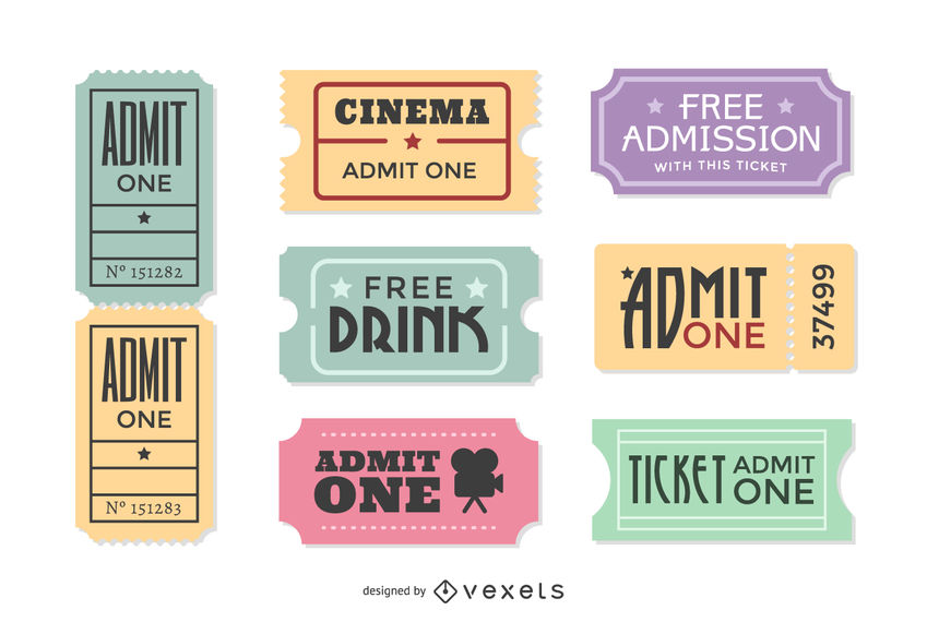 849x570 Vintage Movie Ticket Vector Set