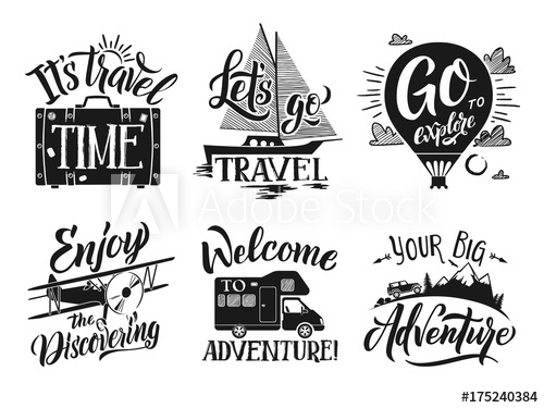 500x375 Monochrome Travel Labels Set With Hand Writing Words And Letters