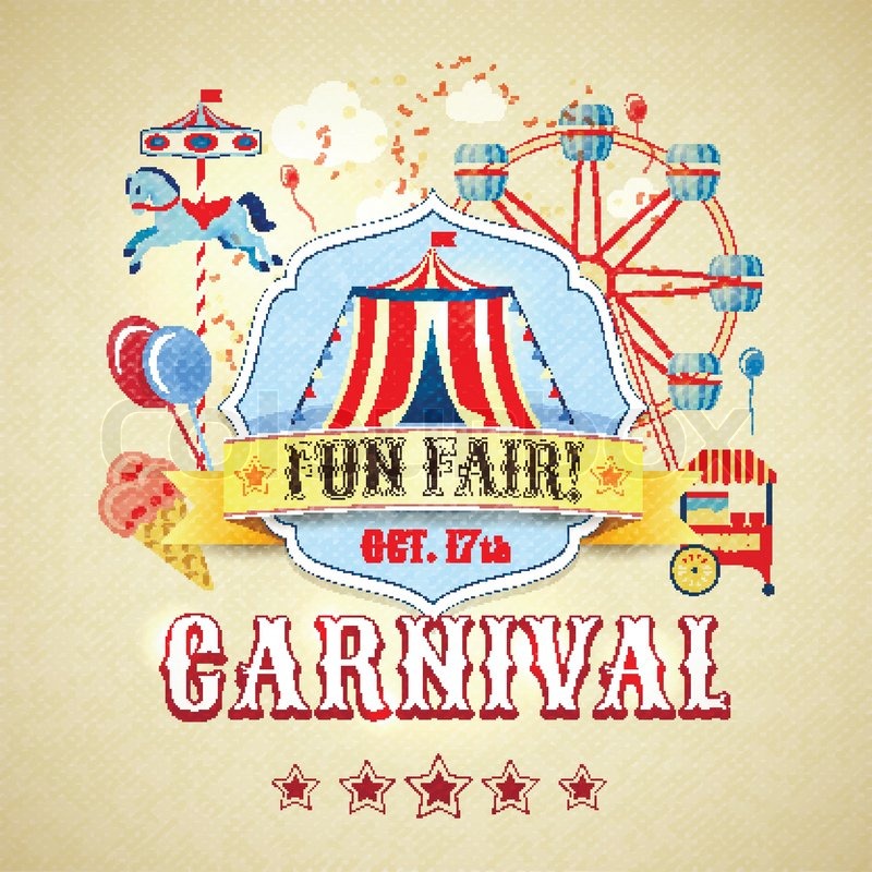 800x800 Vintage Carnival Fun Fair Theme Park Advertising Poster Vector