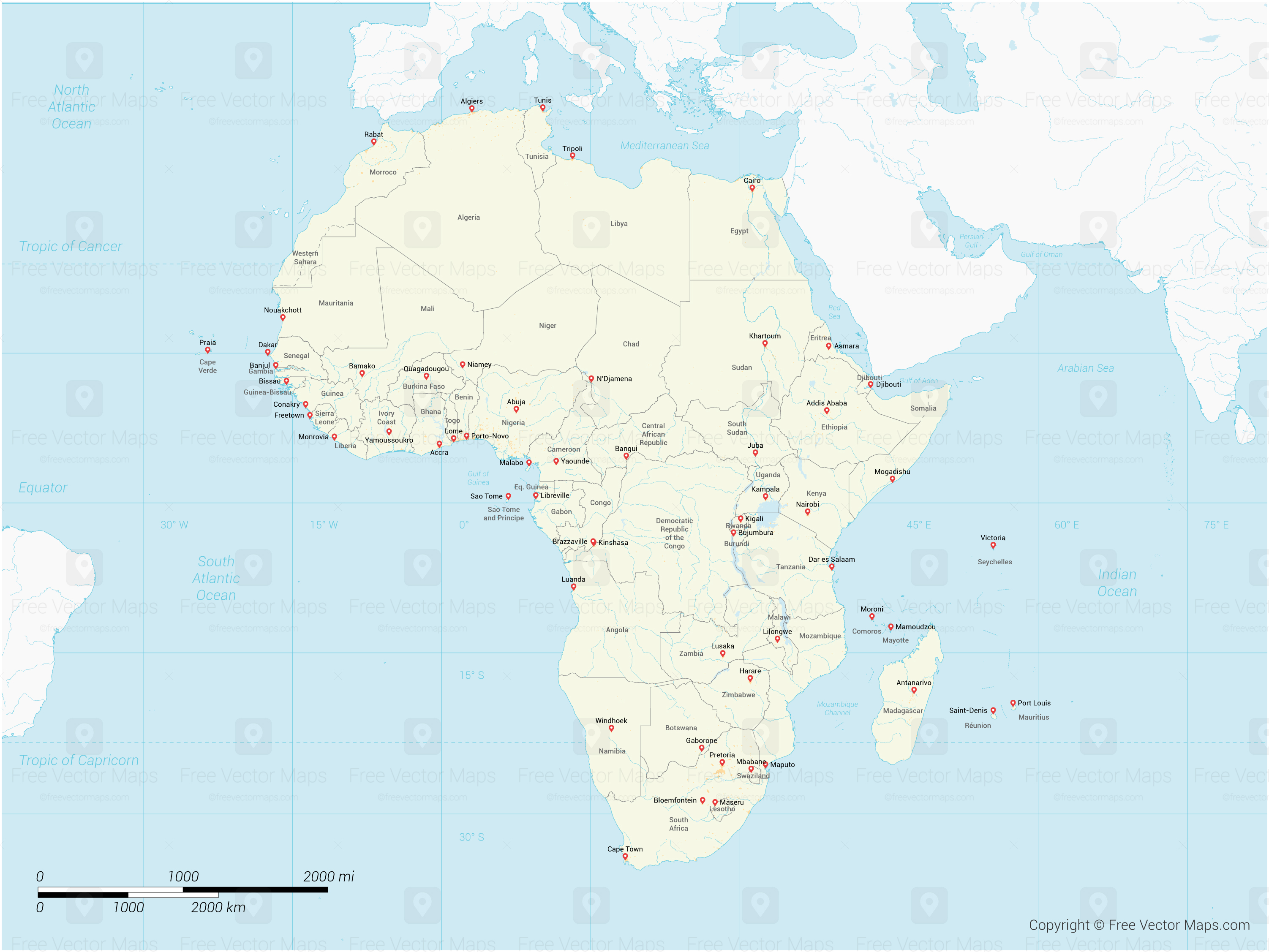 3004x2254 Vector Map Of Africa With Countries Free Vector Maps