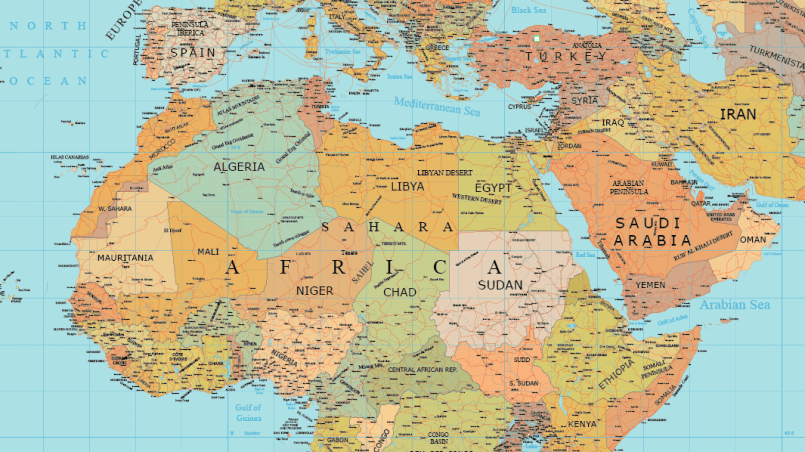 805x452 Africa And Middle East Layered Vector Map Maptorian