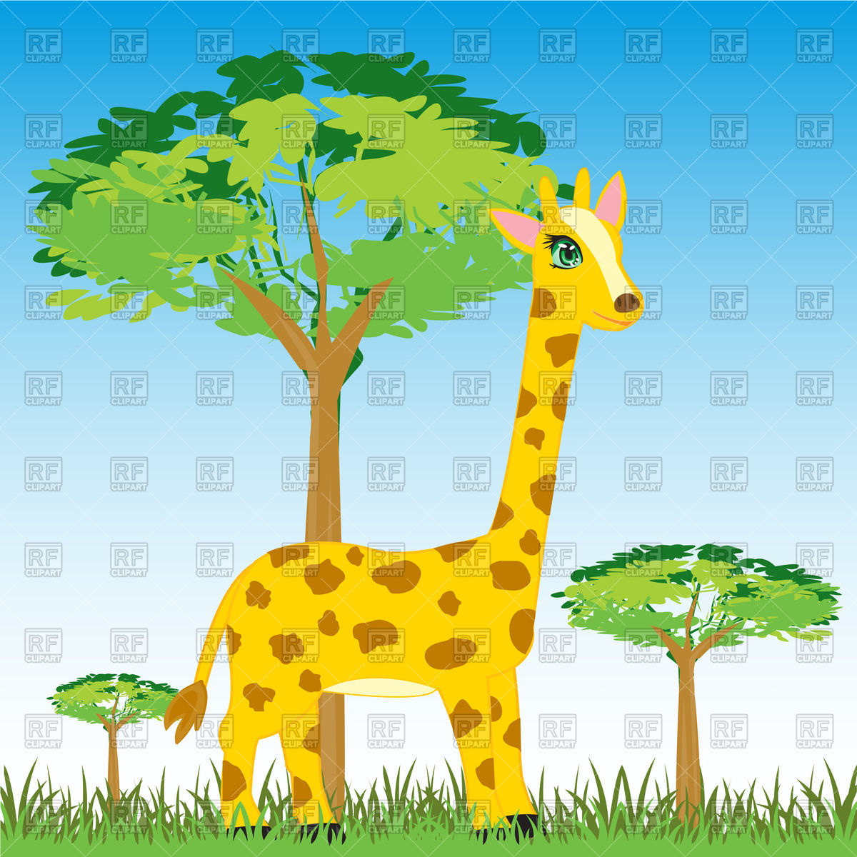 1200x1200 Cartoon Giraffe In Africa Vector Image Vector Artwork Of Plants