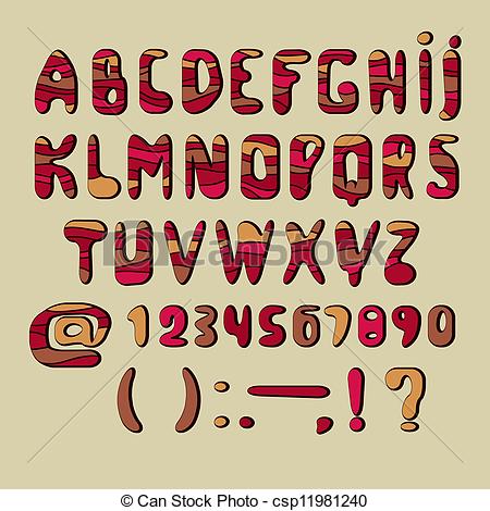 450x470 Alphabet Africa. Font Design. Vector Art.