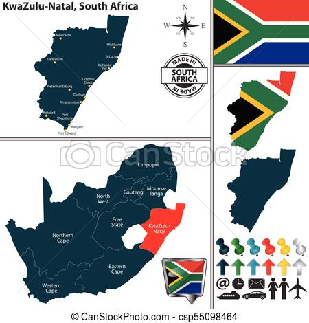 450x470 Map Of Kwazulu Natal, South Africa. Vector Map Of Kwazulu Natal