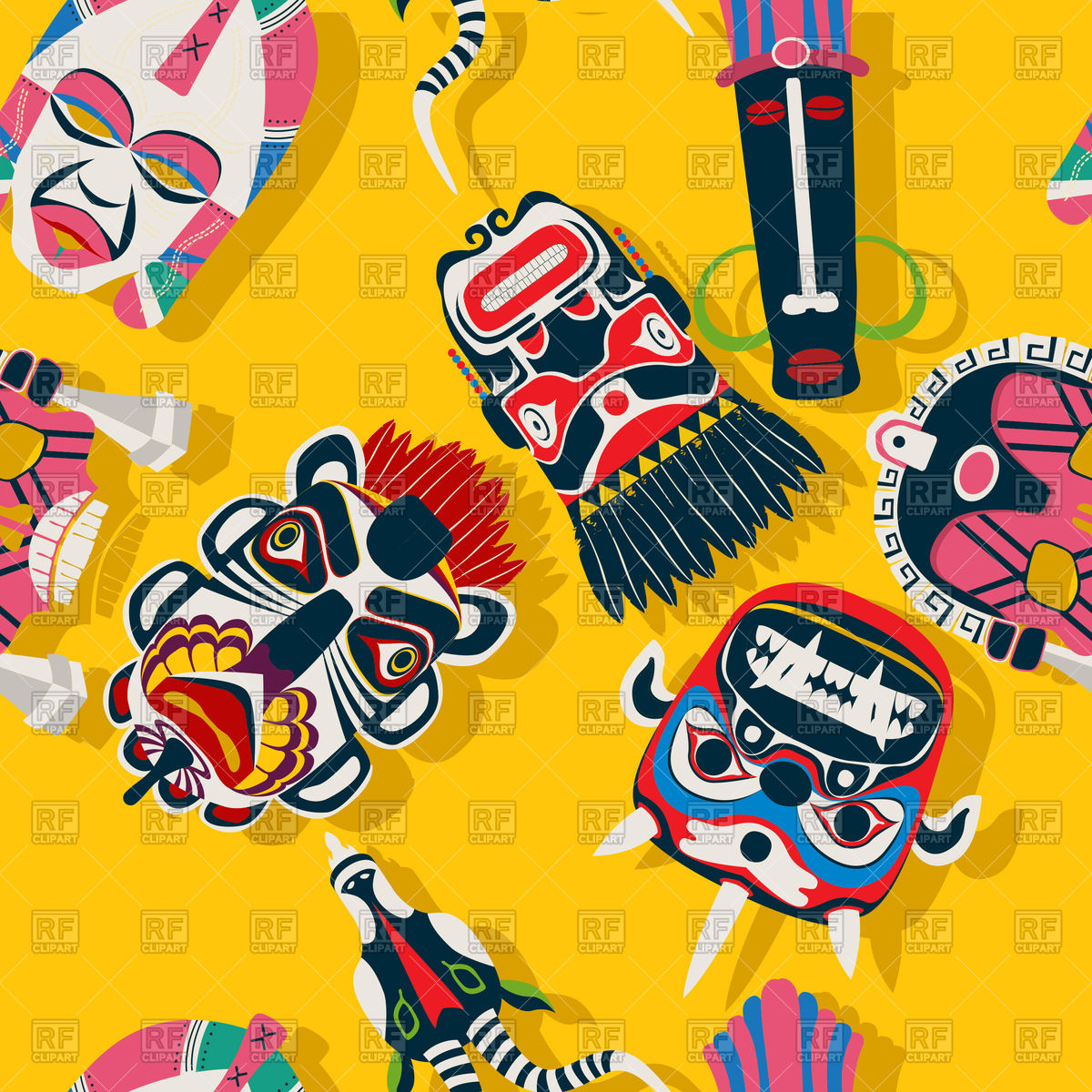 1200x1200 Tribal African Mask Ethnic Seamless Pattern Vector Image Vector