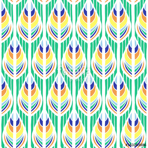 500x500 Summer African Pattern Vector Seamless. Tribal Peacock Feathers