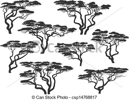 450x349 Silhouettes Of African Acacia Trees. Set Of Vector Silhouettes Of