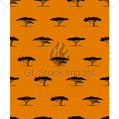 500x500 Vector Seamless Pattern Of Acacia Tree Silhouette. Africa... Gl