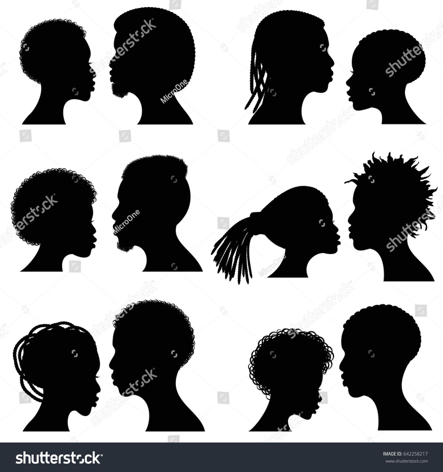 1500x1600 African Female And Male Face Vector Silhouettes. Afro American