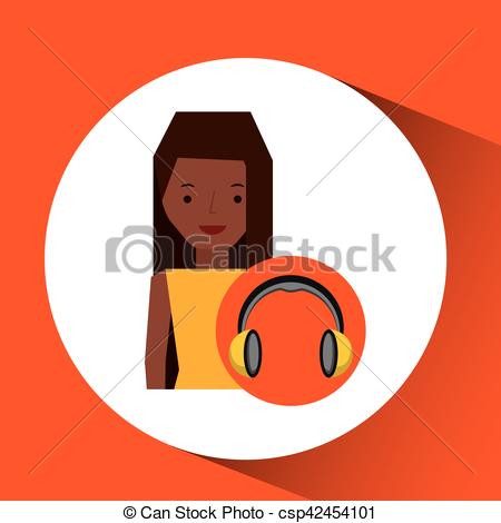 450x470 Headphones Music Character Girl Afro Vector Illustration Eps 10.