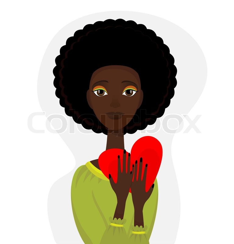 768x800 Vector Portrait Of Afro Funky Womanwith Heart Stock Vector