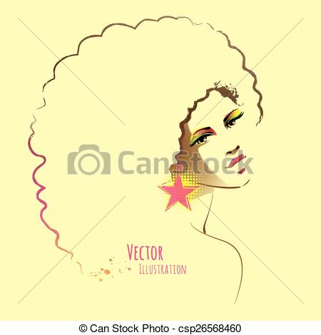 450x470 Disco Girl With Afro Hairstyle. Vector Illustration.
