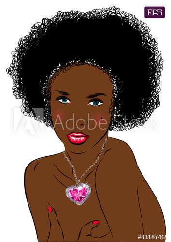 354x500 Afro Woman Vector Portrait On A Background.