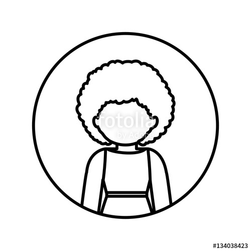 500x500 Monochrome Contour In Circle With Half Body Afro Woman In Dress