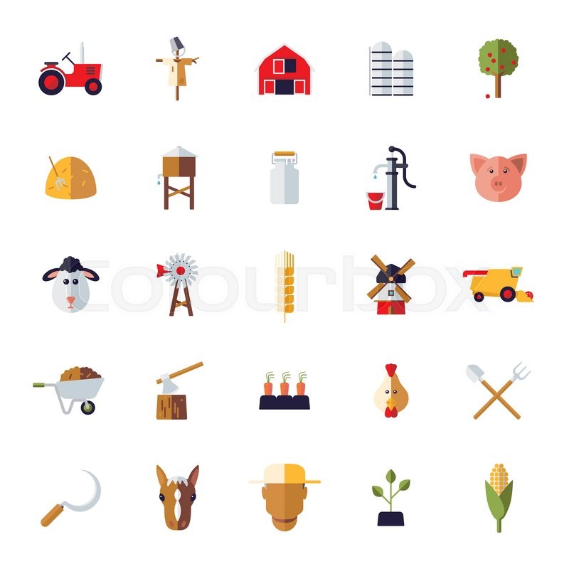 800x800 Flat Design Farm And Agriculture Vector Icons On White Background
