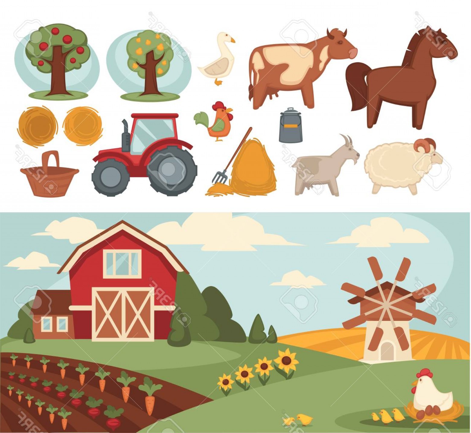1560x1436 Photostock Vector Farm Household Or Farmer Agriculture And Cattle