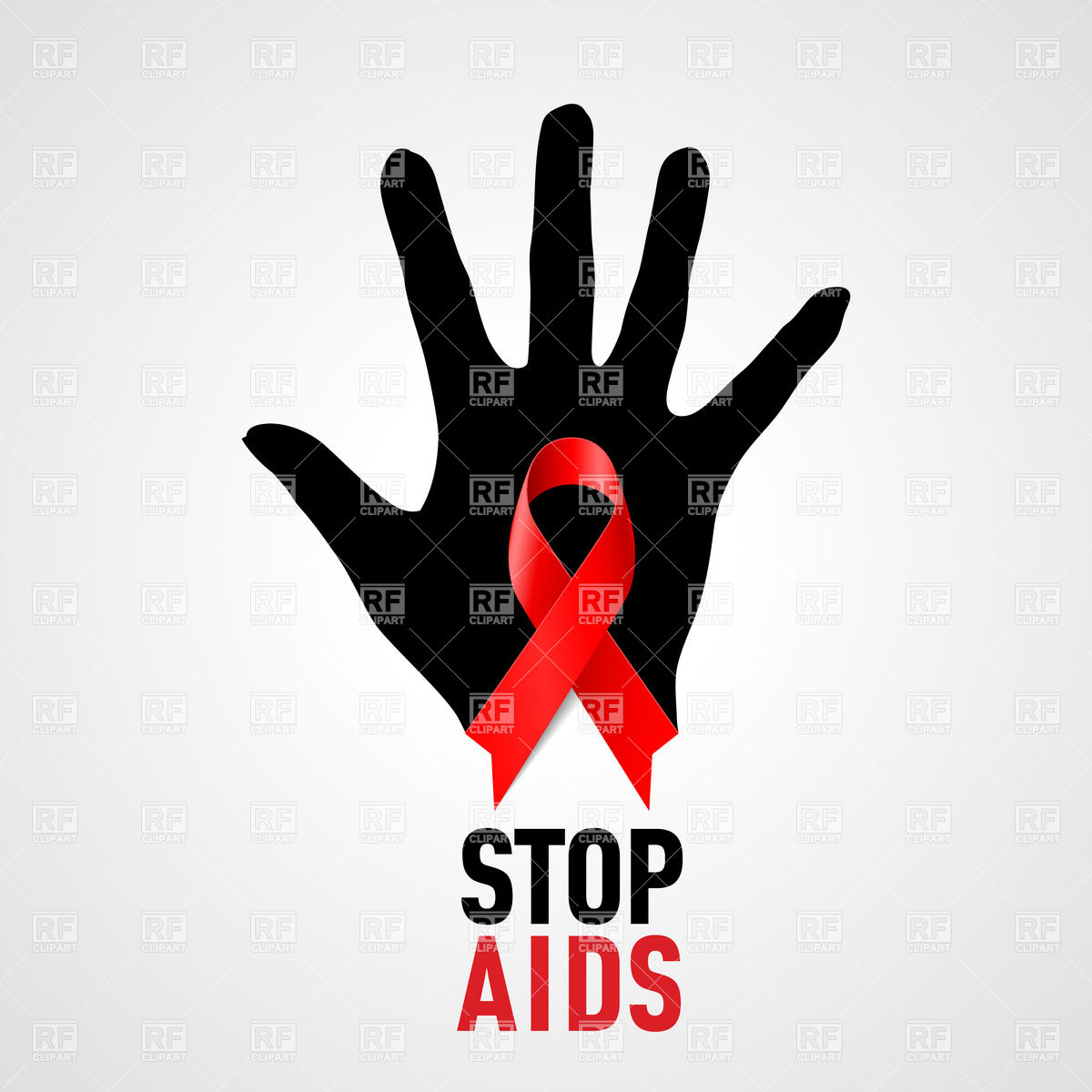 1200x1200 Stop Aids Sign Black Hand And Red Ribbon Vector Image Vector