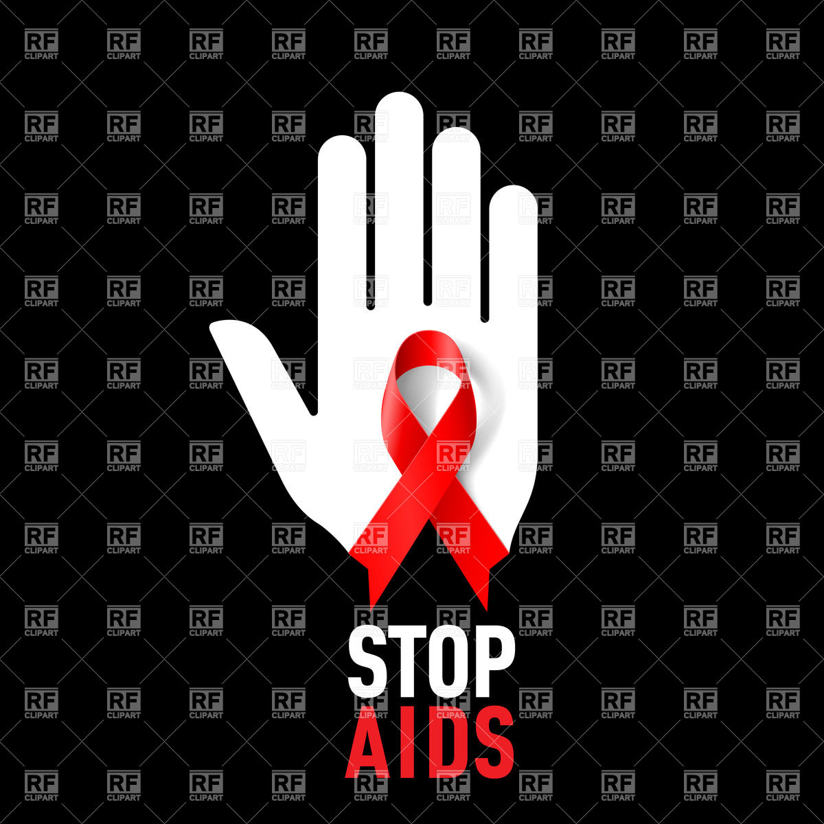 1200x1200 Stop Aids Sign With White Hand And Red Ribbon Vector Image