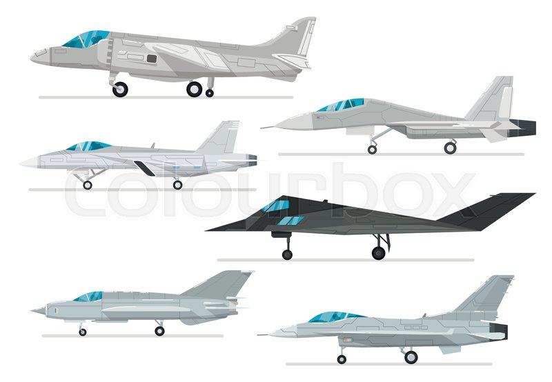 800x554 Military Jet Aircraft Isolated Set. Modern Fighter, Bomber And