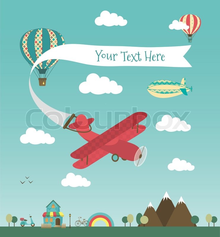 743x800 Retro Air Plane Banner Design With Vintage Airships Like Aerostat