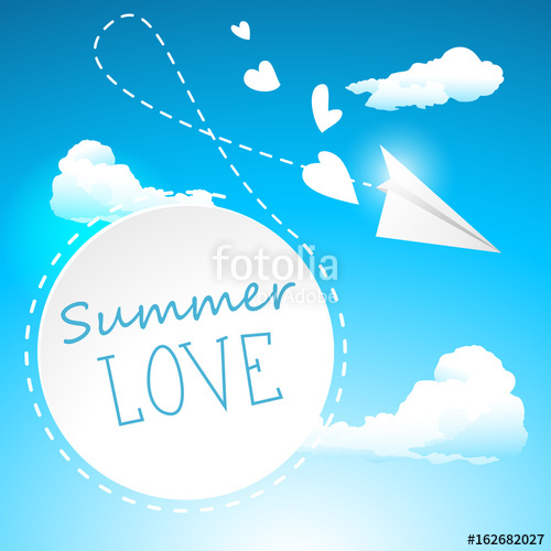 500x500 Summer Love Paper Airplane Banner Vector Illustration Love
