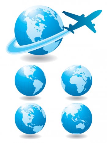 350x467 Globe And Airplane Vector, Blue Marbel Vector Design