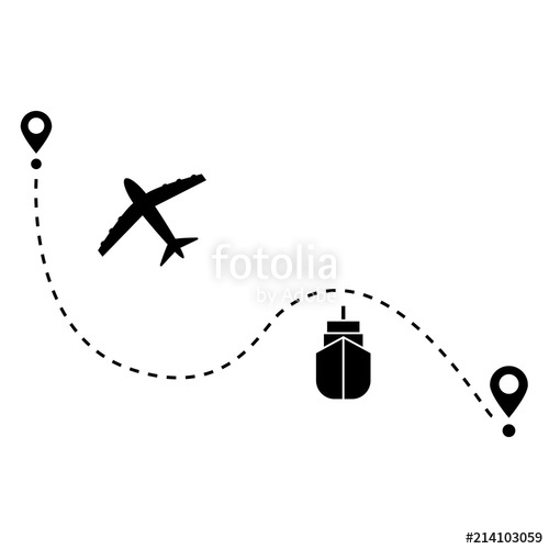 500x500 Airplane And Ship Line Path Vector Icon. Airplane Vector Icon