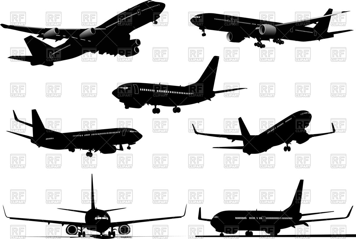1200x807 Set Of Silhouettes Airplanes (Flying And In Airport) Vector Image