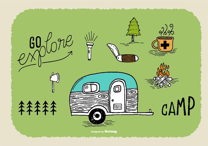700x490 Hand Drawn Camper Doodle Vectors