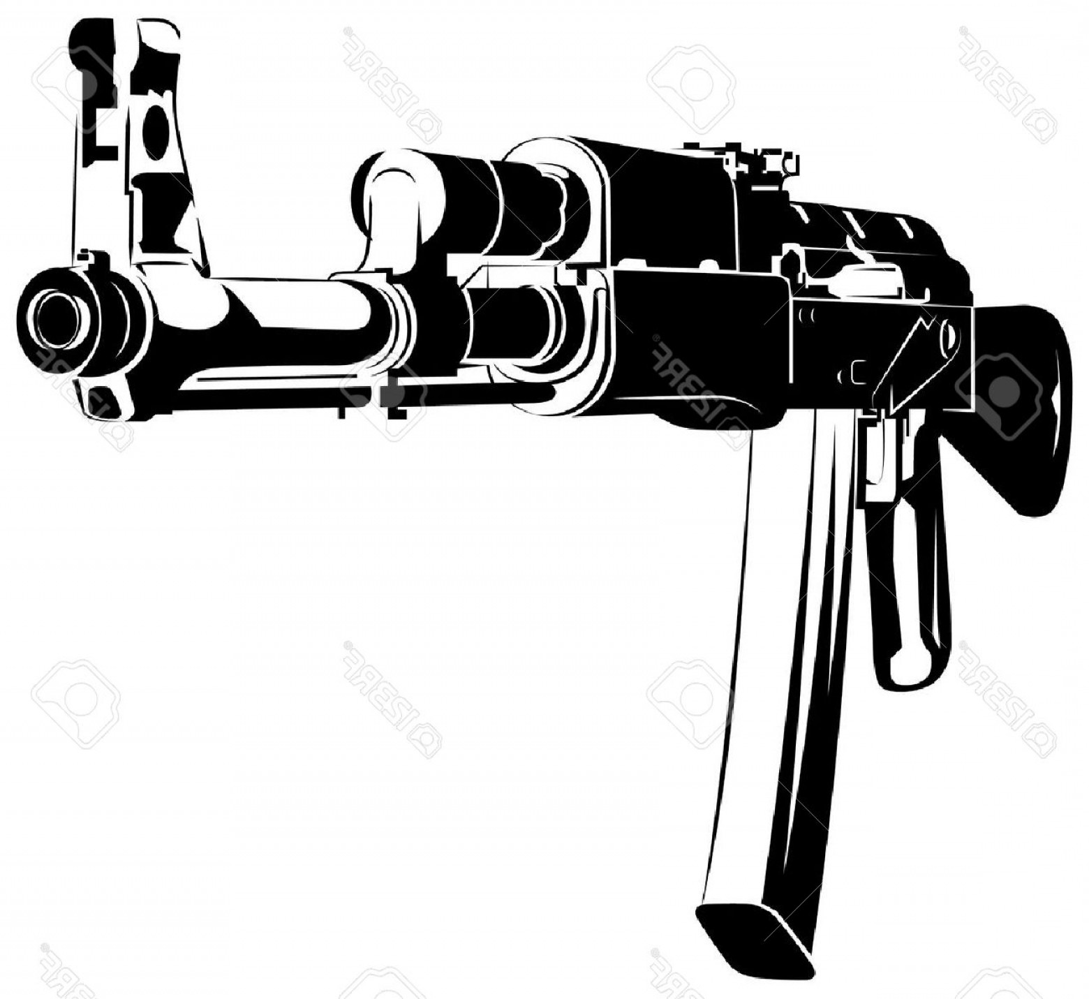 1560x1431 Photostock Vector Vector Illustration Black And White Machine Gun