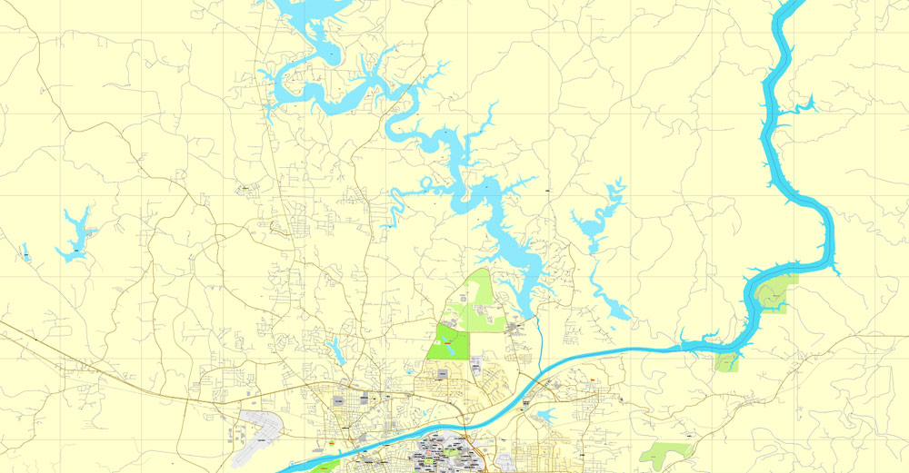 1000x521 Tuscaloosa, Alabama, Us, Exact Vector Street City Plan Map V3.09