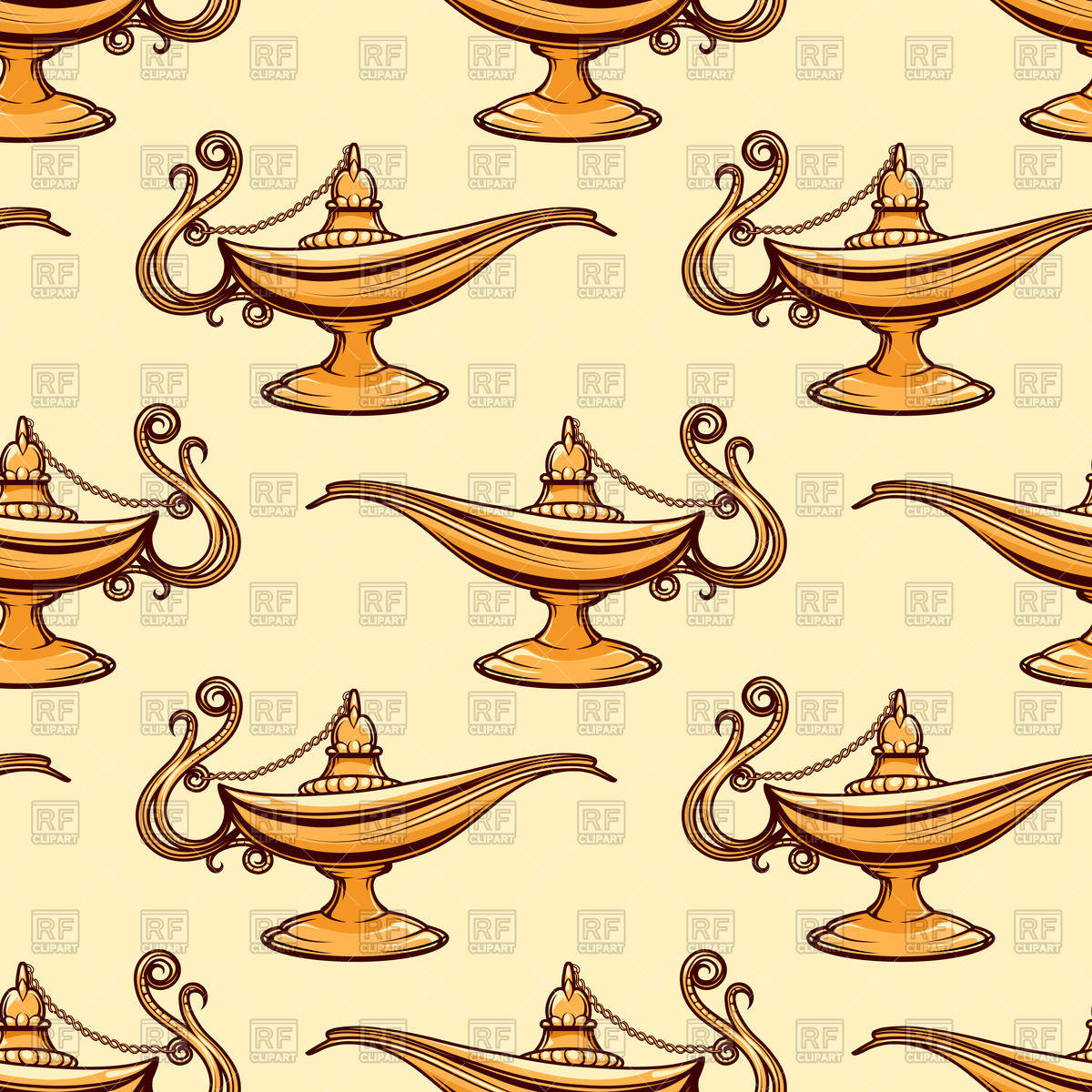 1200x1200 Seamless Pattern With Golden Magic Aladdin Lamp Vector Image