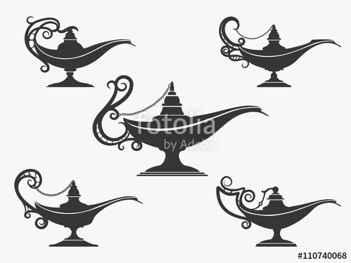 500x375 Aladdin Lamp Icon Or Genie Lamp Set. Vector Illustration Stock